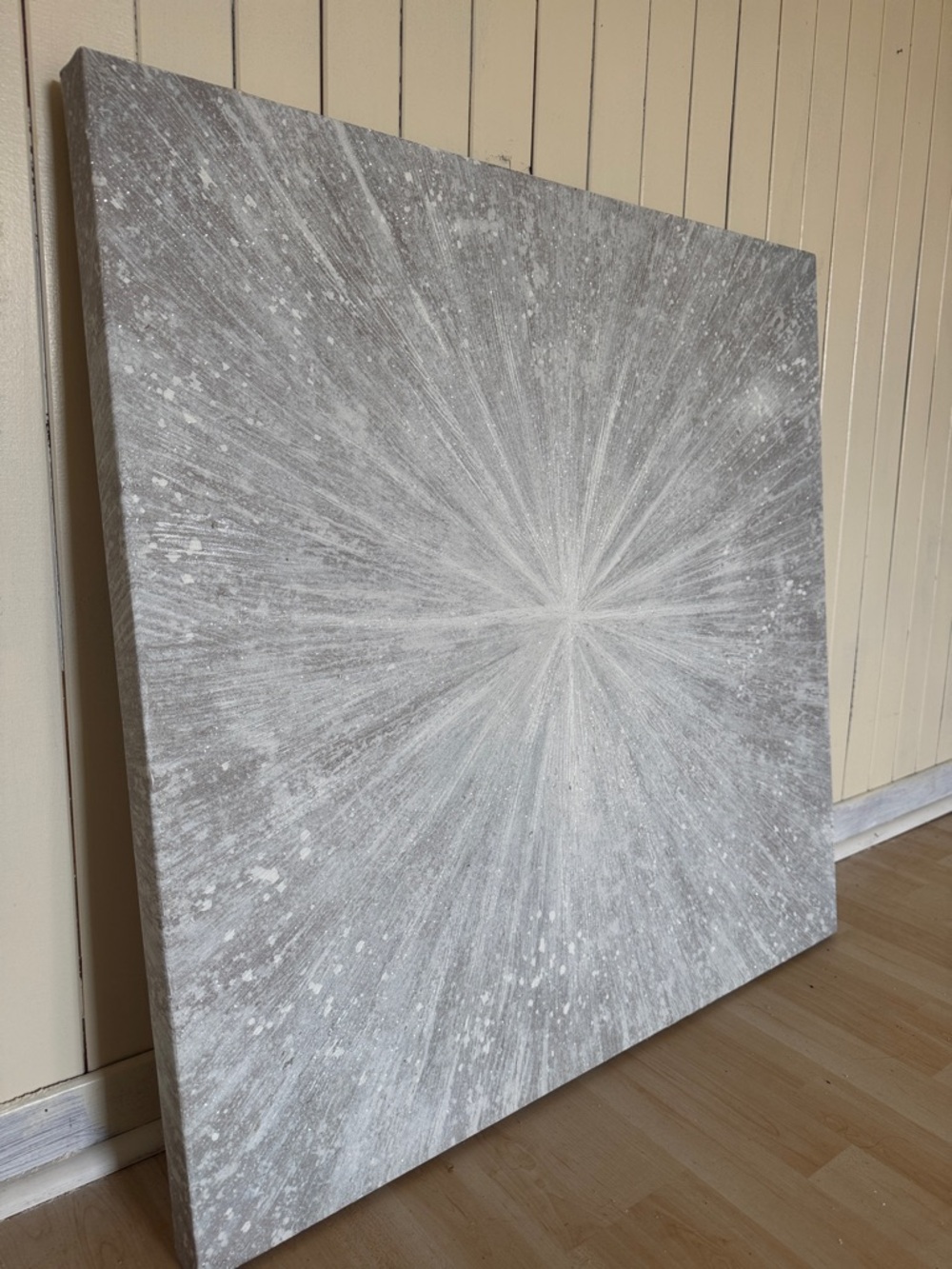 Abstract Starburst Canvas Art in Light Gray and White Sparkle